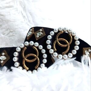 Brand New, Fashion Headband, Velvet Material, Gold , Pearl, standard size